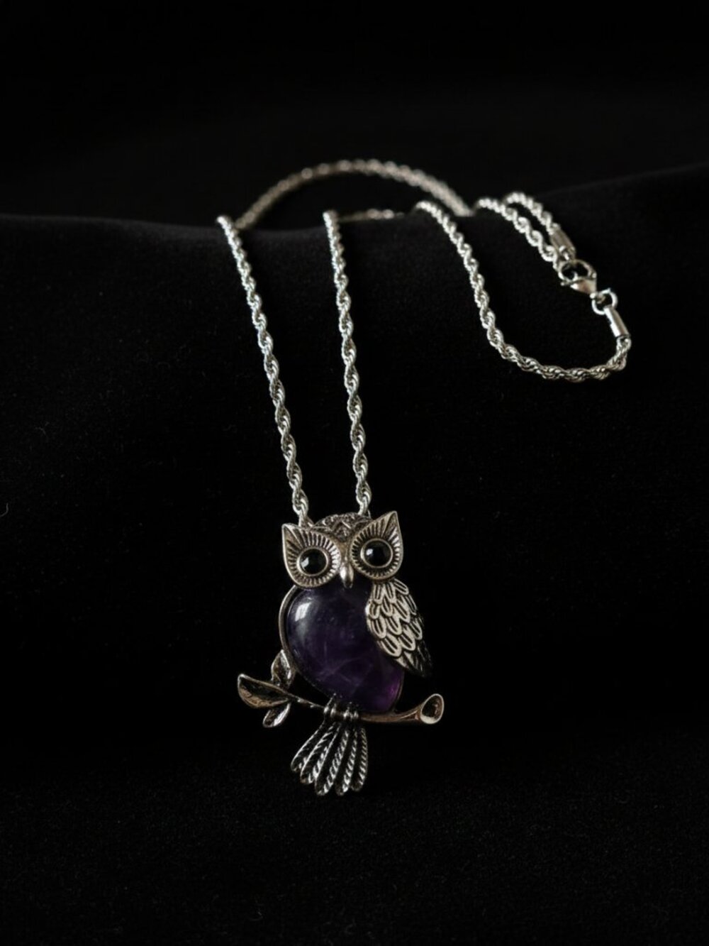 Amethyst Owl Necklace Teardrop Crystal | Spiritual Healing Necklace | Intuition